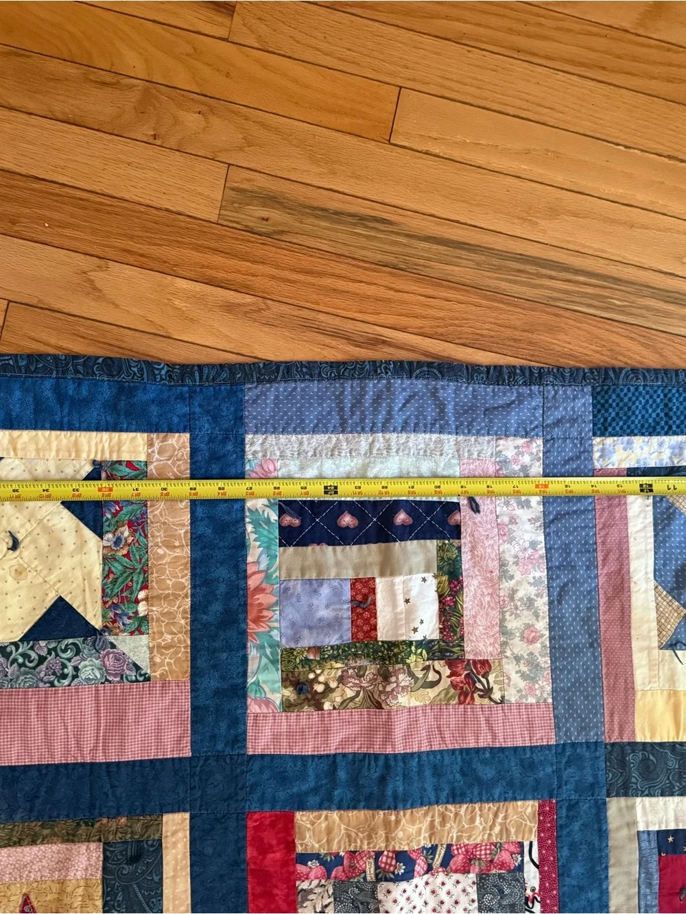 Handmade Patchwork Quilt 43”x 43” Throw in Blue and Multicolor